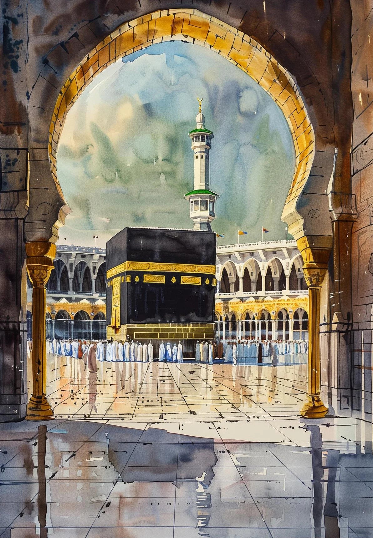 Al-Aqsa Mosque Kaaba Islamic Diamond Poster Watercolors Decorative Painting Modern Pictures Living Room Home Decor Cuadros