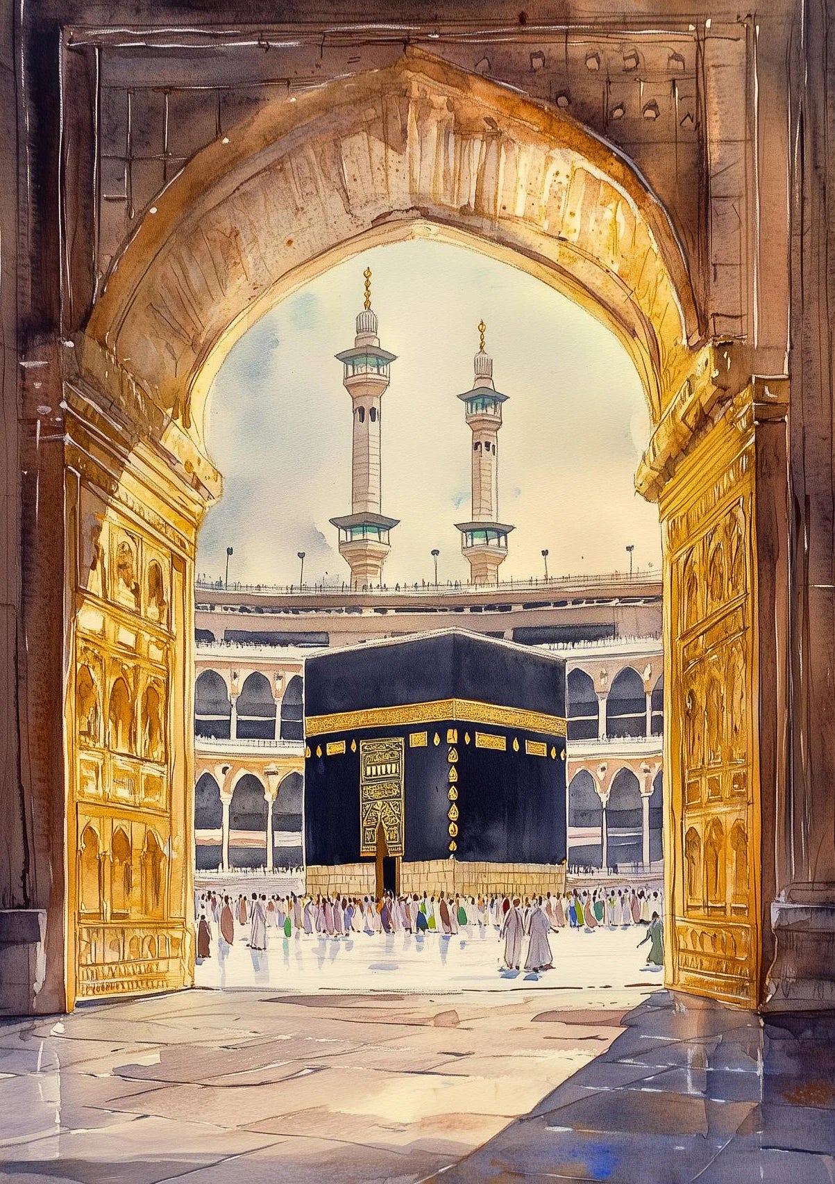 Al-Aqsa Mosque Kaaba Islamic Diamond Poster Watercolors Decorative Painting Modern Pictures Living Room Home Decor Cuadros