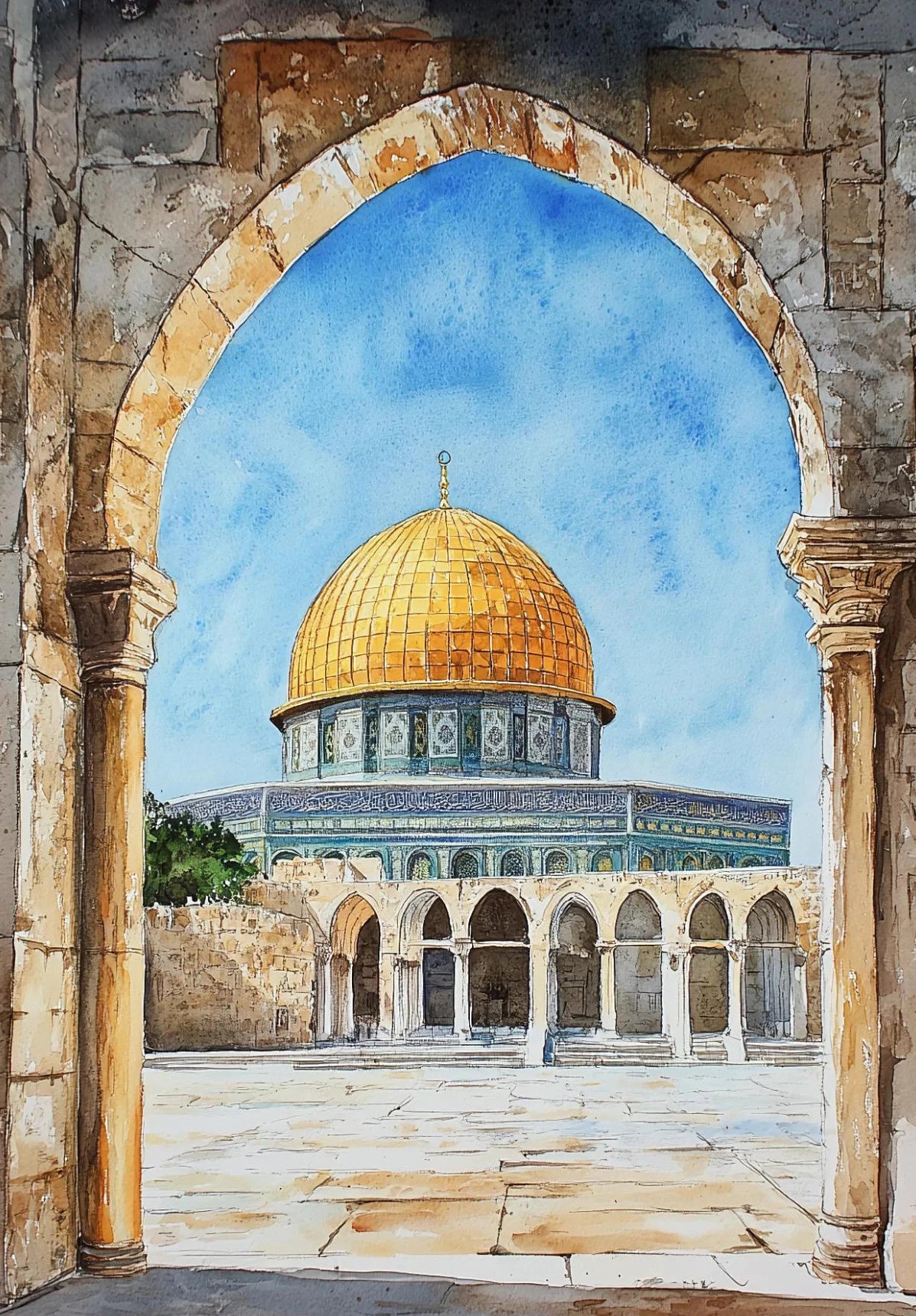 Al-Aqsa Mosque Kaaba Islamic Diamond Poster Watercolors Decorative Painting Modern Pictures Living Room Home Decor Cuadros