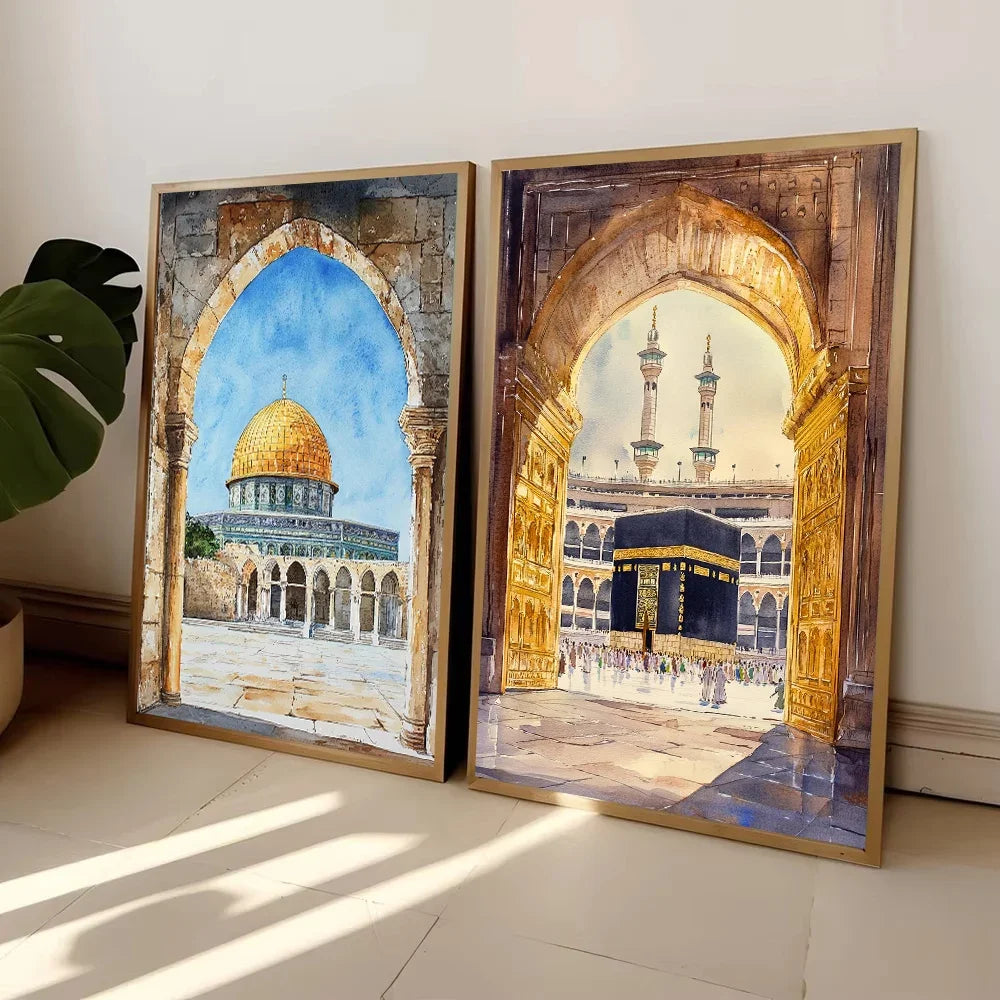 Al-Aqsa Mosque Kaaba Islamic Diamond Poster Watercolors Decorative Painting Modern Pictures Living Room Home Decor Cuadros